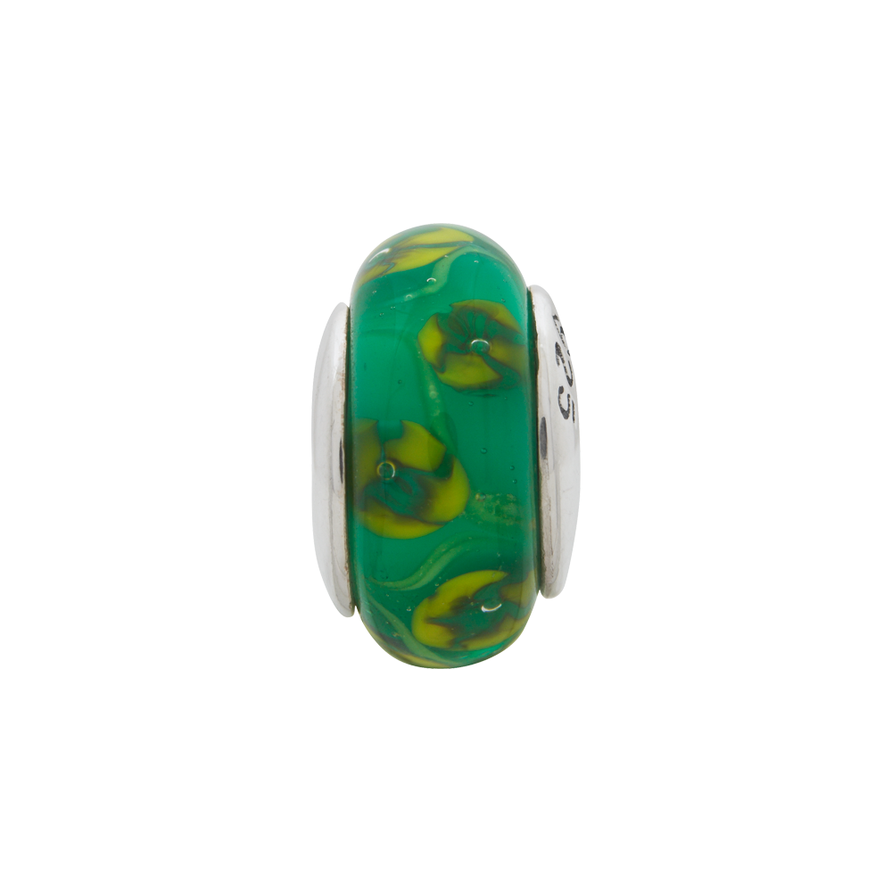 Sterling Silver Reflections Green Hand-blown Glass Bead