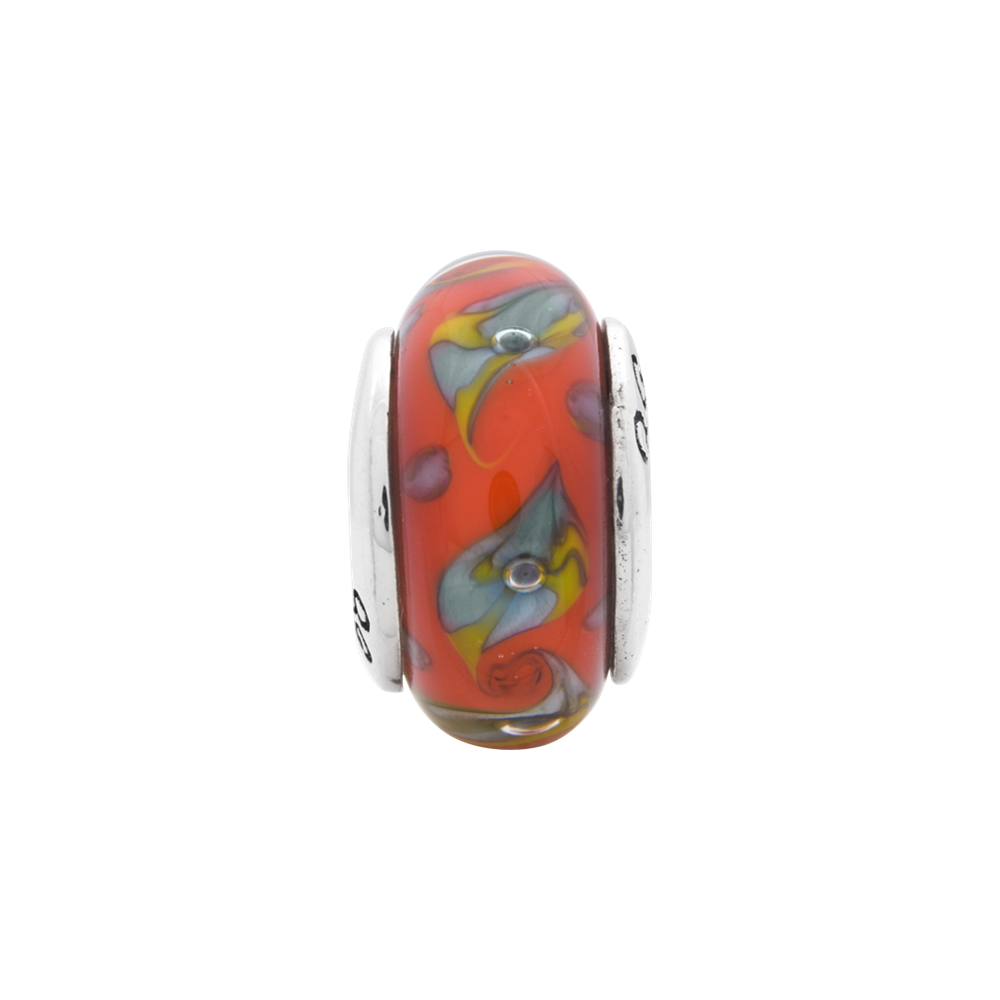 Sterling Silver Reflections Red/Teal Swirl Hand-blown Glass Bead