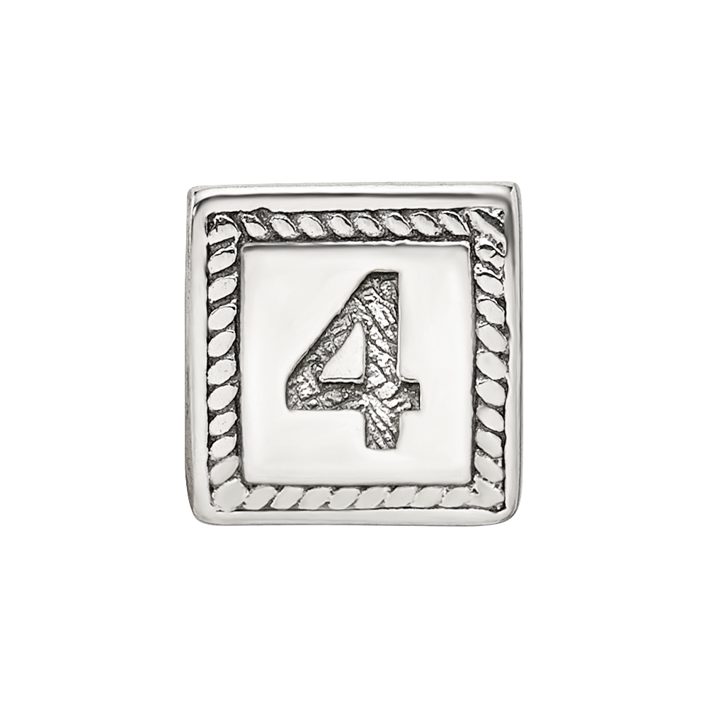 Sterling Silver Reflections Number 4 Triangle Block Bead
