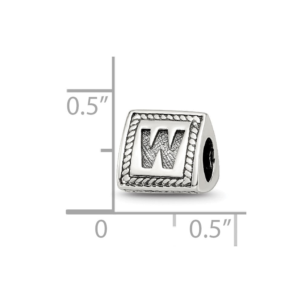 Sterling Silver Reflections Letter W Triangle Block Bead