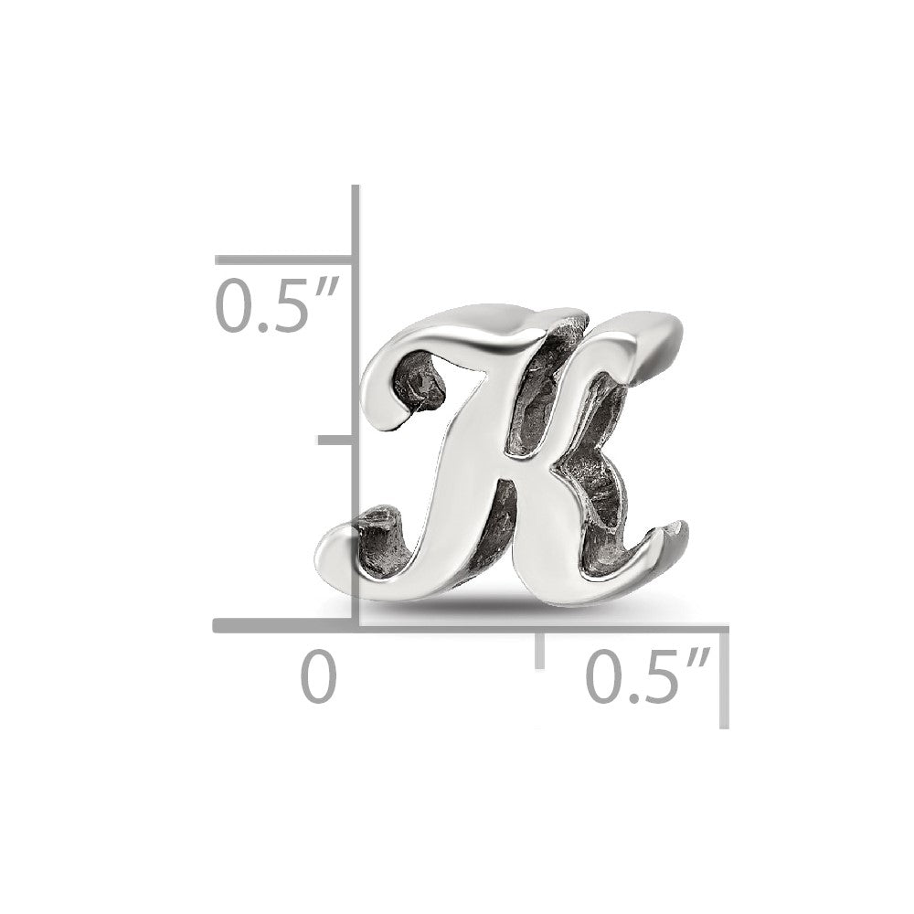 Sterling Silver Reflections Letter K Script Bead