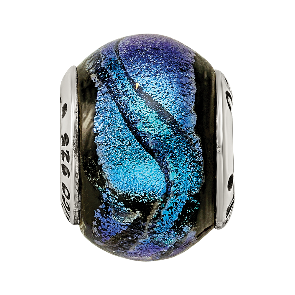Sterling Silver Reflections Blue Dichroic Glass Bead