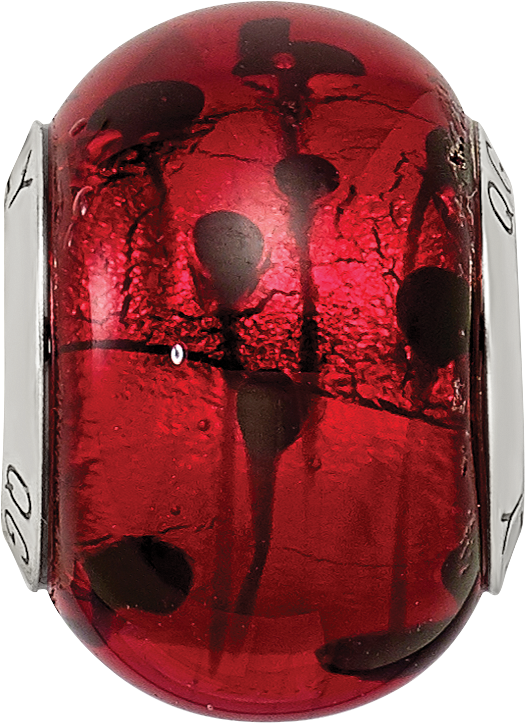 Sterling Silver Reflections Red/Black Italian Murano Bead Size: 15.45MM X 10.91MM
