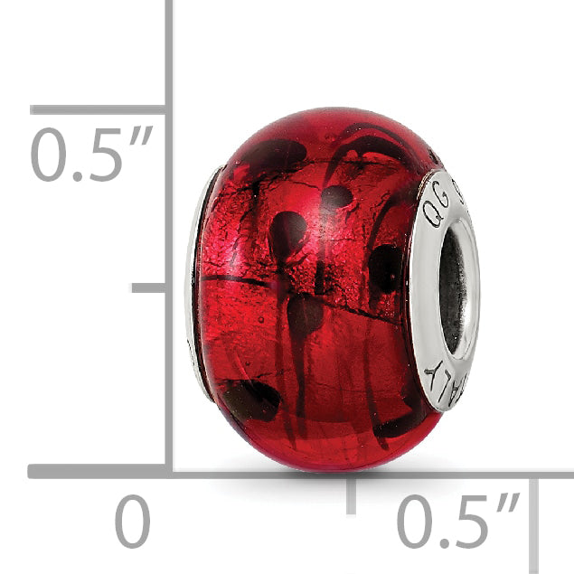 Sterling Silver Reflections Red/Black Italian Murano Bead Size: 15.45MM X 10.91MM