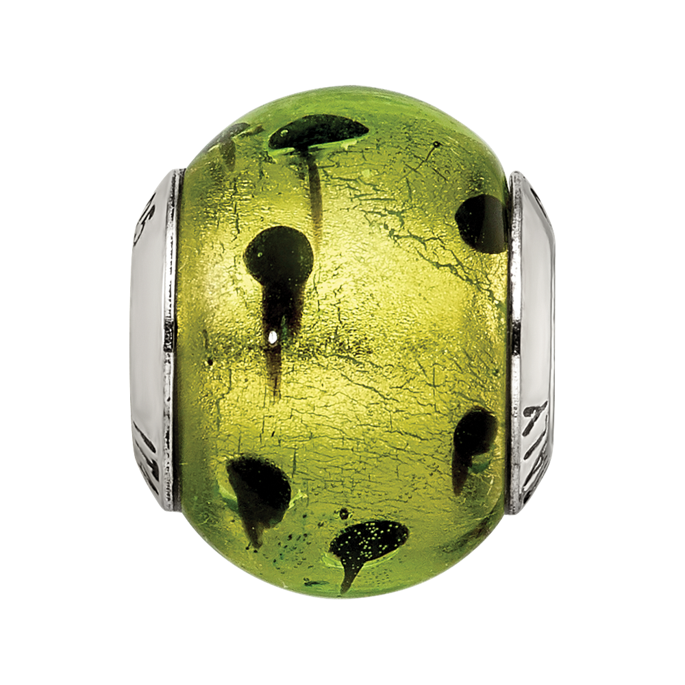 Sterling Silver Reflections Green/Black Italian Murano Bead