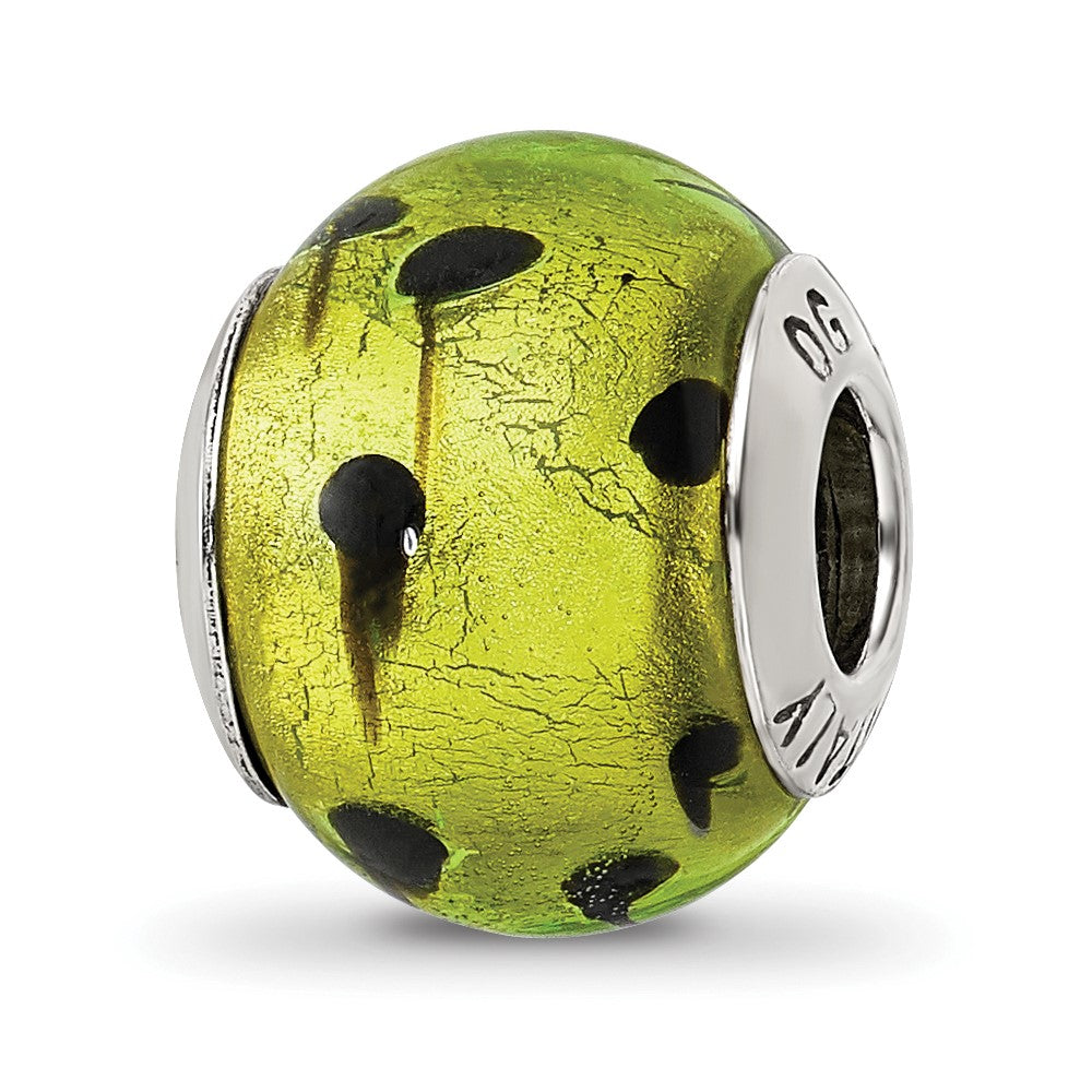 Sterling Silver Reflections Green/Black Italian Murano Bead