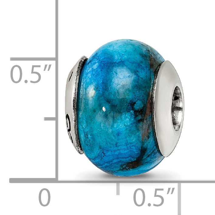 Sterling Silver Reflections Blue Crazy Lace Agate Stone Bead Size: 12.73MM X 10.91MM