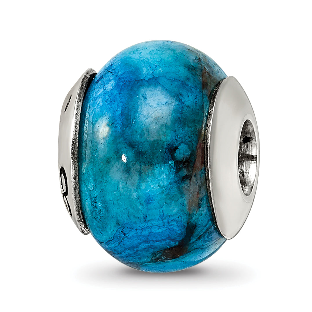 Sterling Silver Reflections Blue Crazy Lace Agate Stone Bead Size: 12.73MM X 10.91MM