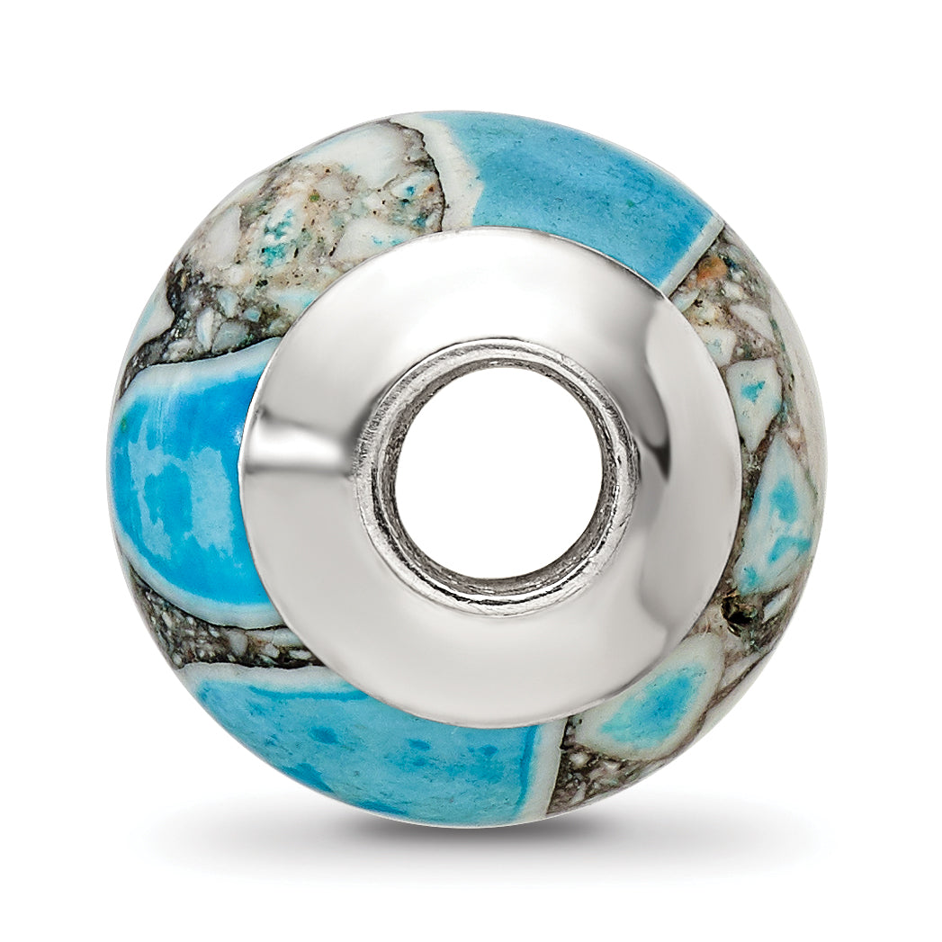 Sterling Silver Reflections Blue Mosaic Magnesite Stone Bead Size: 12.73MM X 9.09MM