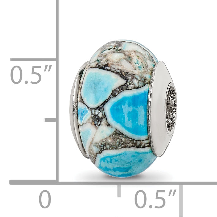 Sterling Silver Reflections Blue Mosaic Magnesite Stone Bead Size: 12.73MM X 9.09MM
