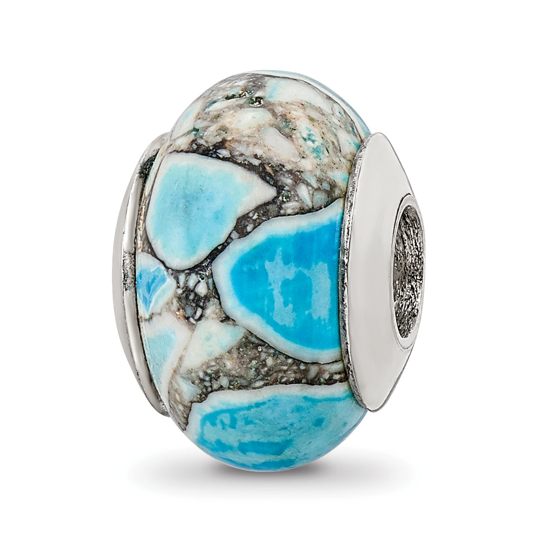 Sterling Silver Reflections Blue Mosaic Magnesite Stone Bead Size: 12.73MM X 9.09MM