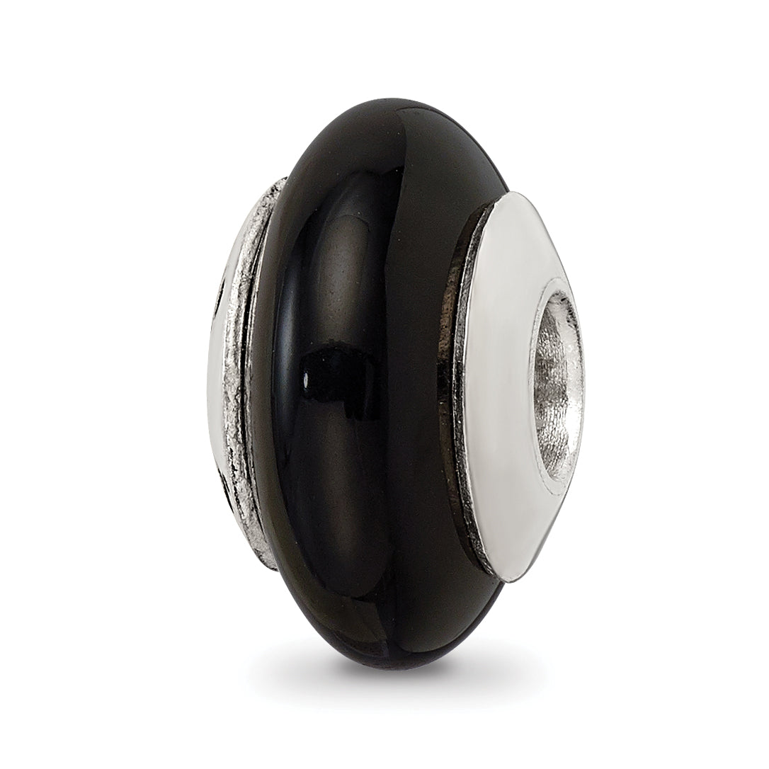 Sterling Silver Reflections Black Agate Stone Bead Size: 13.64MM X 8.18MM