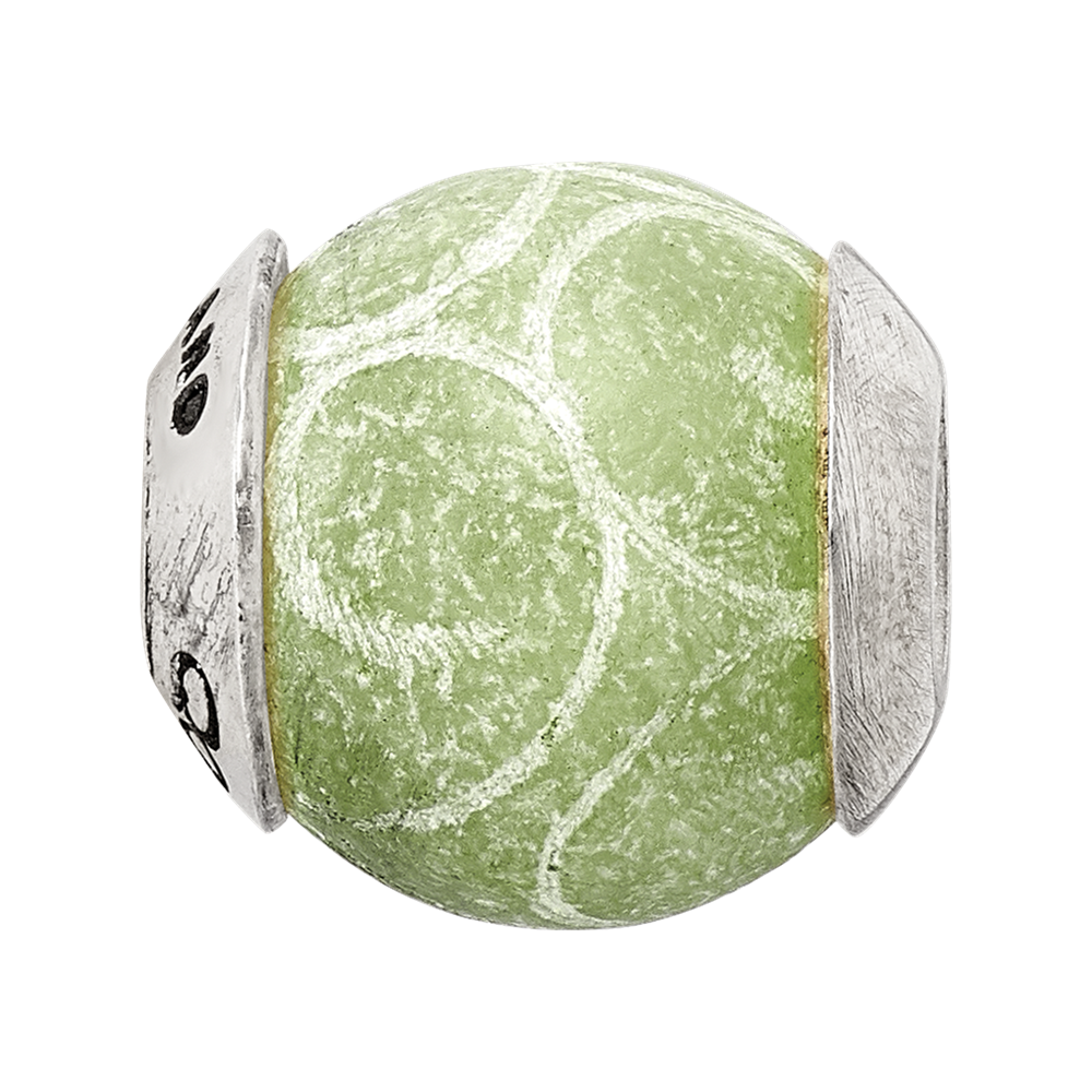 Sterling Silver Reflections Etched Jade Stone Bead