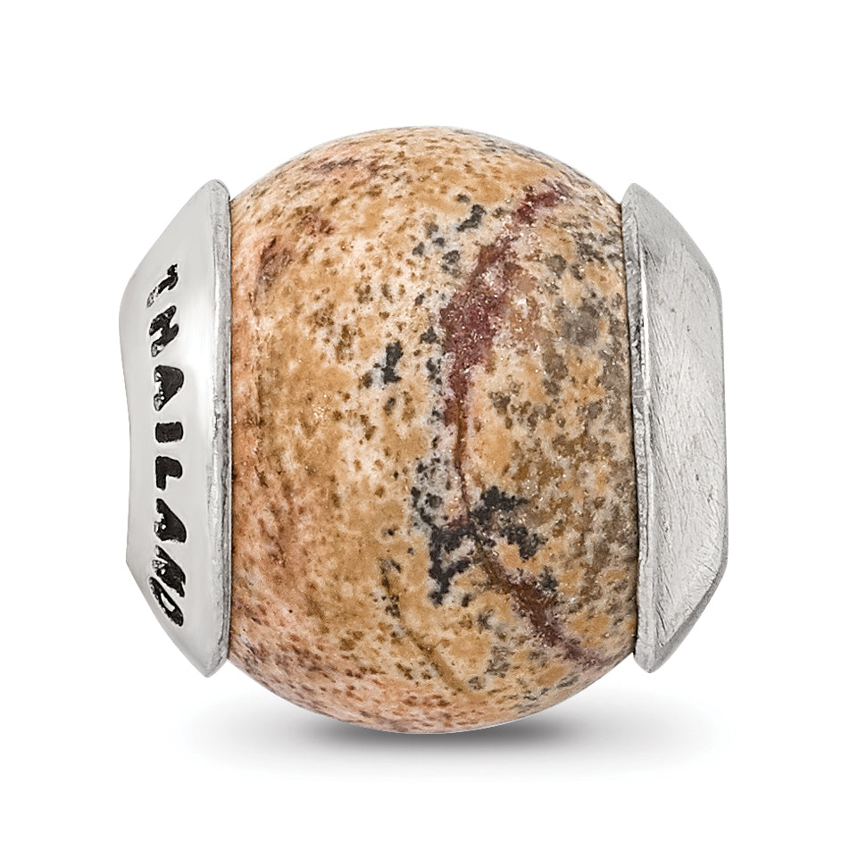 Sterling Silver Reflections Picture Jasper Stone Bead Size: 10.91MM X 11.82MM