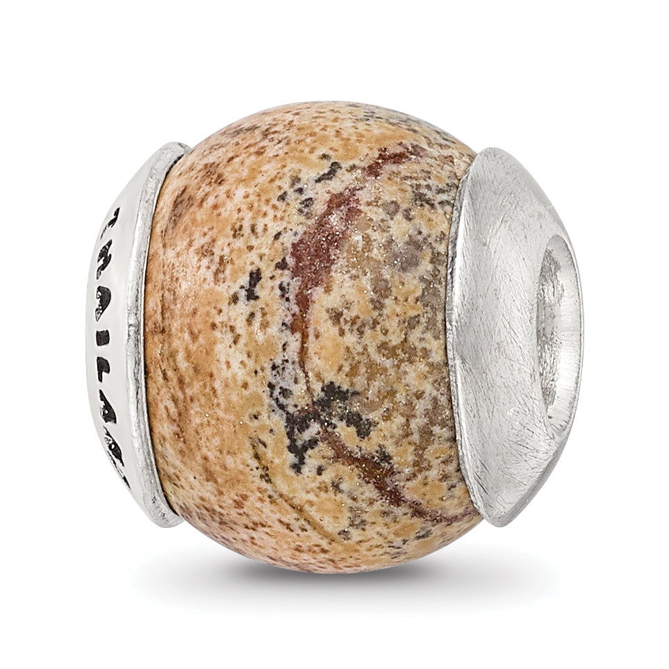 Sterling Silver Reflections Picture Jasper Stone Bead Size: 10.91MM X 11.82MM