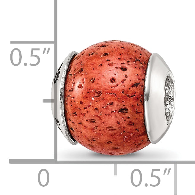 Sterling Silver Reflections Coral Stone Bead Size: 10.91MM X 10.91MM