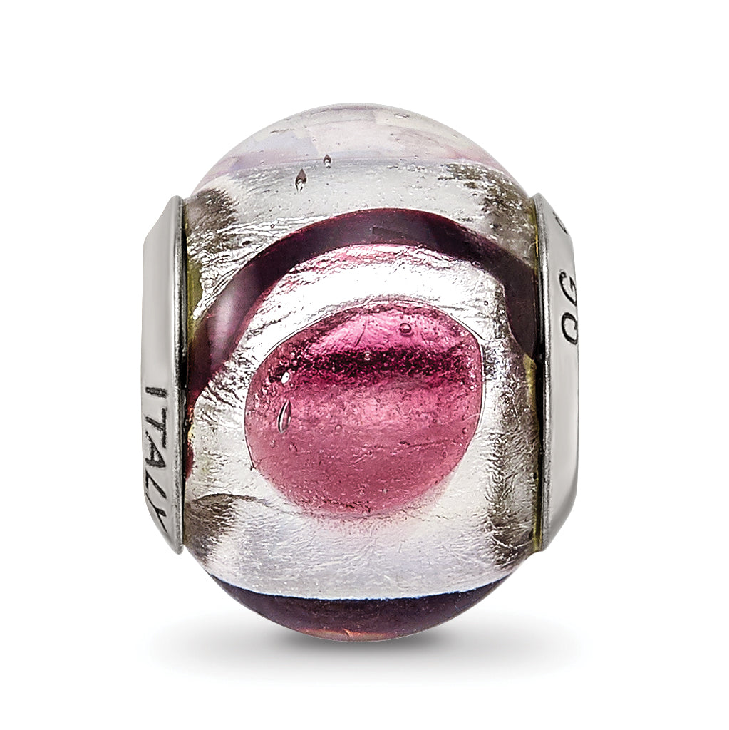 Sterling Silver Reflections White/Lavender/Blck Italian Murano Bead Size: 13.64MM X 10.91MM
