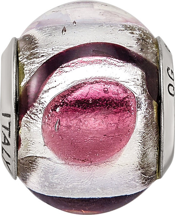 Sterling Silver Reflections White/Lavender/Blck Italian Murano Bead Size: 13.64MM X 10.91MM