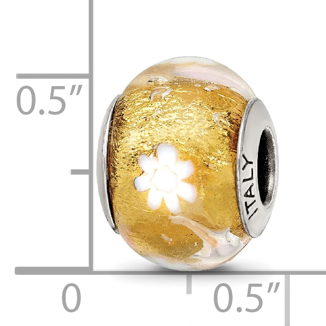 Sterling Silver Reflections Gold/White Flower Italian Murano Bead Size: 13.64MM X 10.91MM