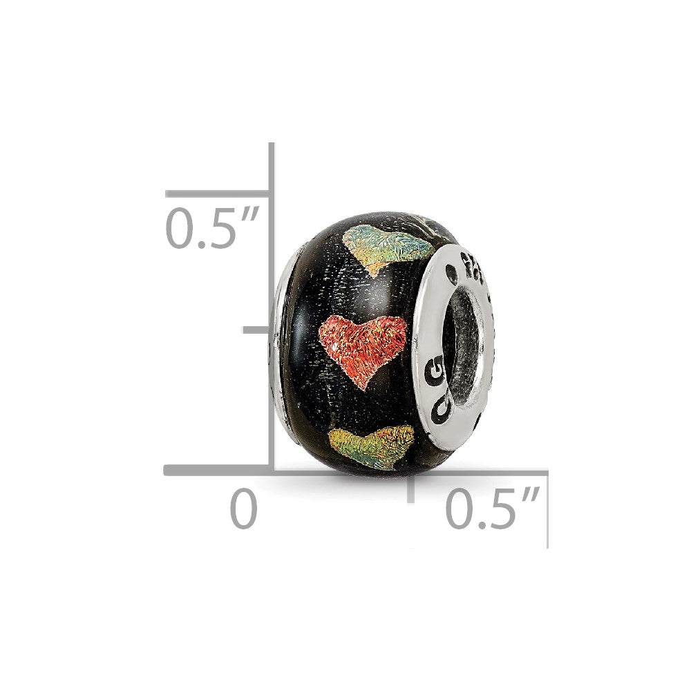 Sterling Silver Reflections Orange/Green Hearts Dichroic Glass Bead
