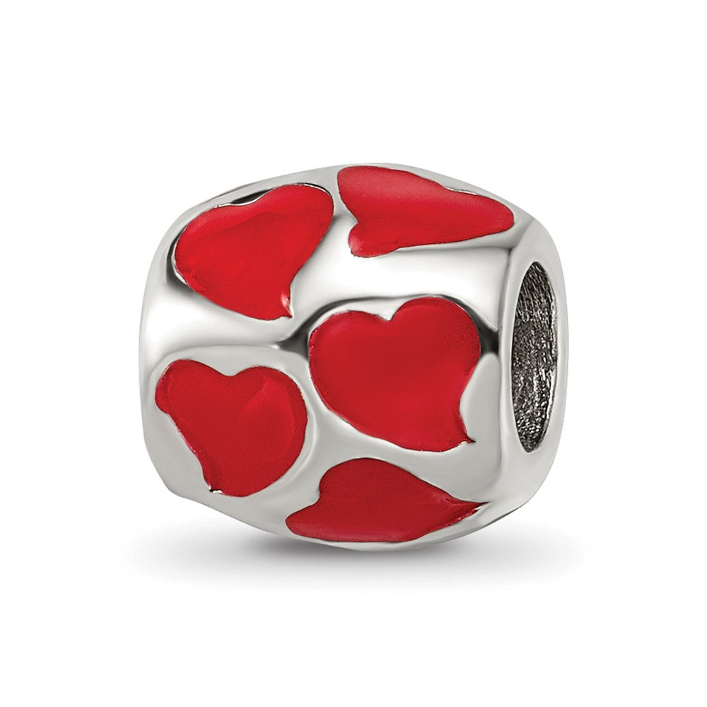 Sterling Silver Reflections Red Enameled Hearts Bead