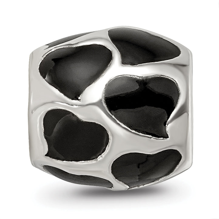 Sterling Silver Reflections Black Enameled Hearts Bead Size: 9.09MM X 9.09MM