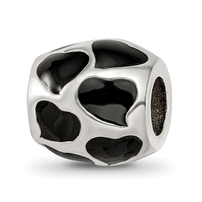 Sterling Silver Reflections Black Enameled Hearts Bead Size: 9.09MM X 9.09MM