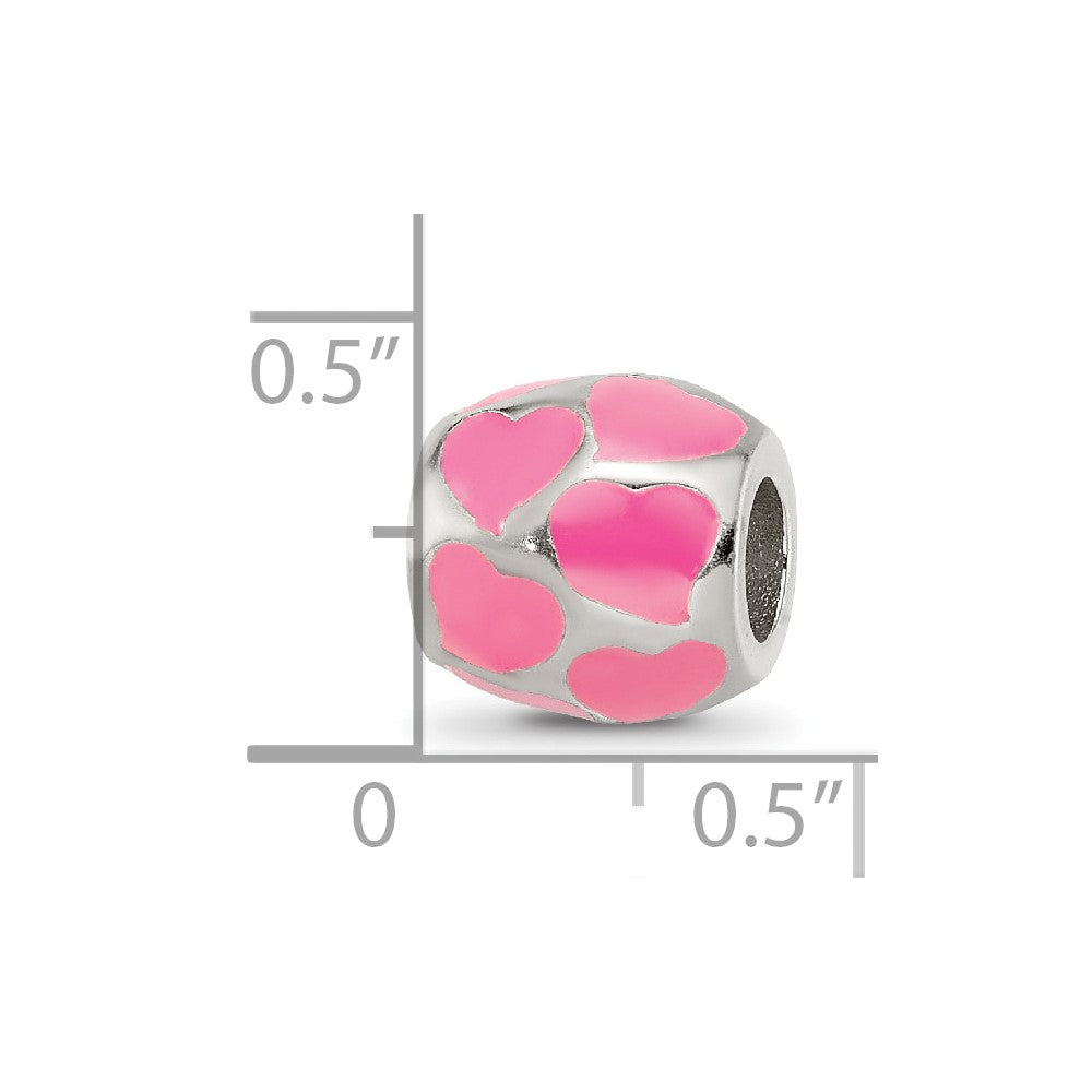 Sterling Silver Reflections Pink Enameled Hearts Bead