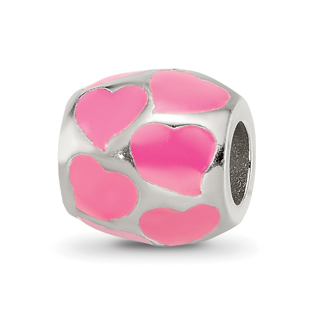 Sterling Silver Reflections Pink Enameled Hearts Bead