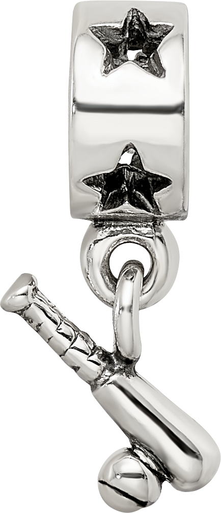 Sterling Silver Reflections Baseball Bat & Ball Dangle Bead Size: 15.45MM X 9.09MM