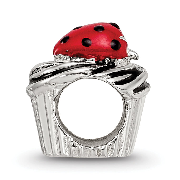 Sterling Silver Reflections Enameled Strawberry Cupcake Bead Size: 9.09MM X 8.18MM