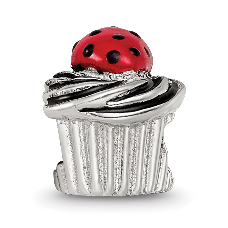Sterling Silver Reflections Enameled Strawberry Cupcake Bead Size: 9.09MM X 8.18MM