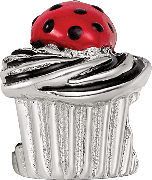 Sterling Silver Reflections Enameled Strawberry Cupcake Bead Size: 9.09MM X 8.18MM