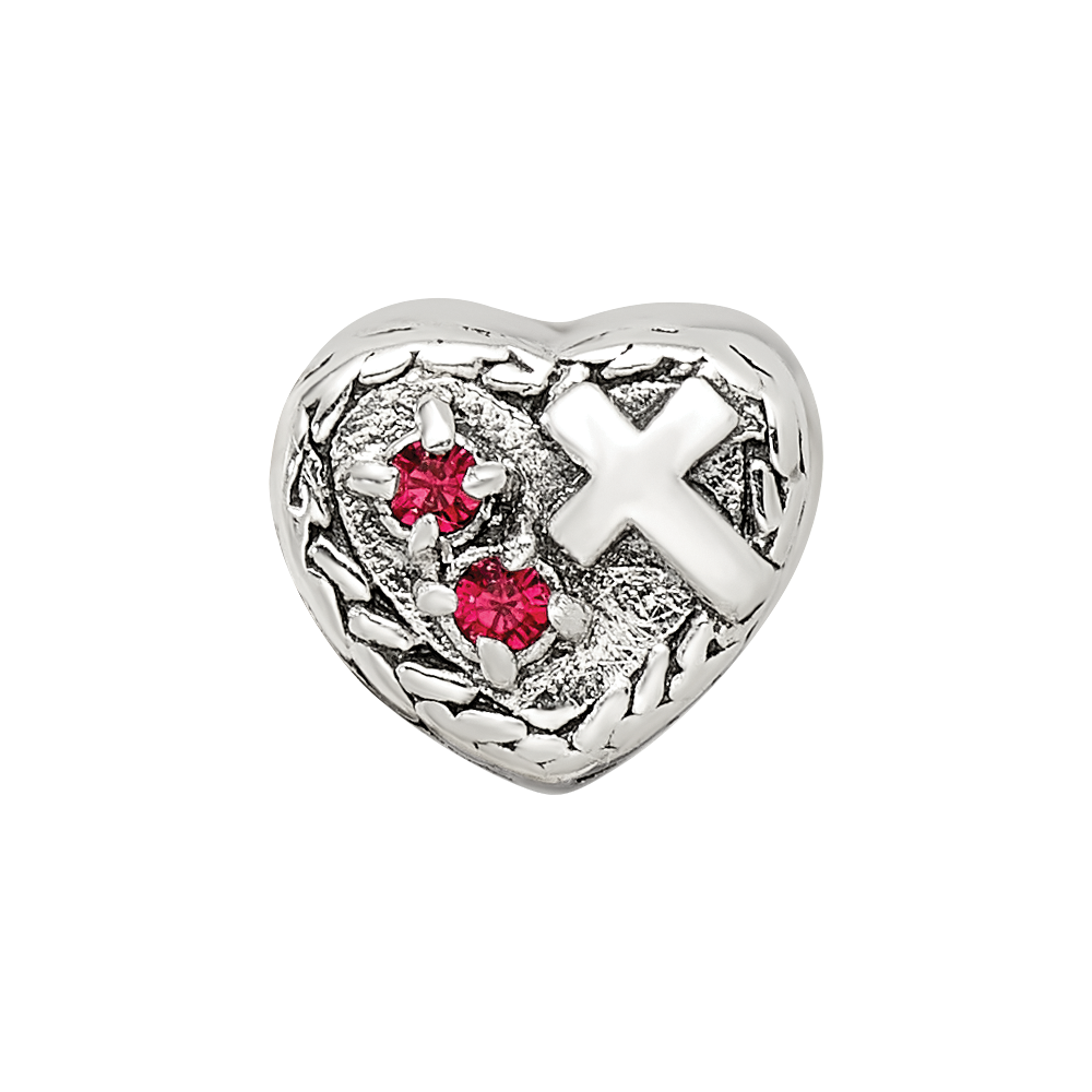 Sterling Silver Reflections CZ and Cross Heart Bead