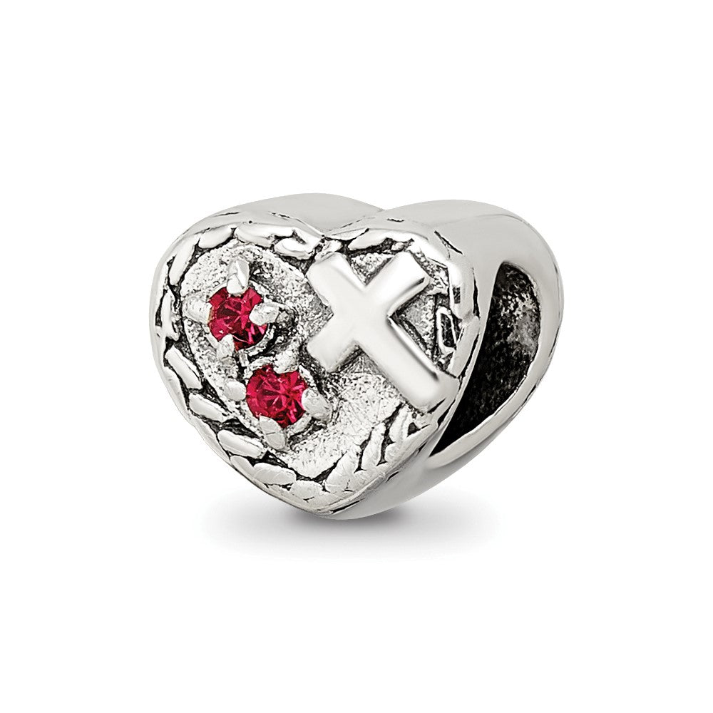 Sterling Silver Reflections CZ and Cross Heart Bead