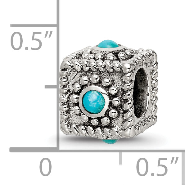 Sterling Silver Reflections Square 4 Stone Turquoise Bead Size: 10MM X 7.27MM