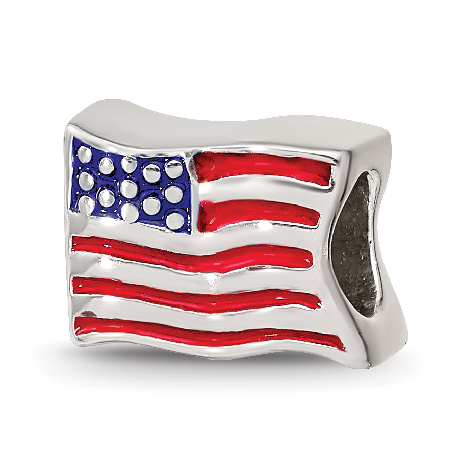 Sterling Silver Reflections Enameled USA Flag Bead Size: 7.27MM X 10MM