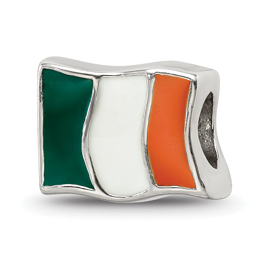 Sterling Silver Reflections Enameled Ireland Flag Bead Size: 7.27MM X 10MM