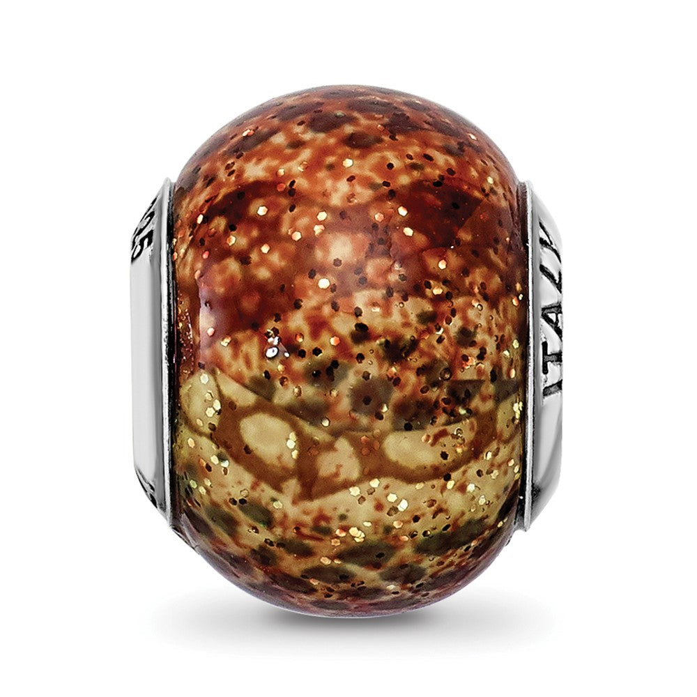 Sterling Silver Reflections Lt Brown Python Glitter Overlay Glass Bead