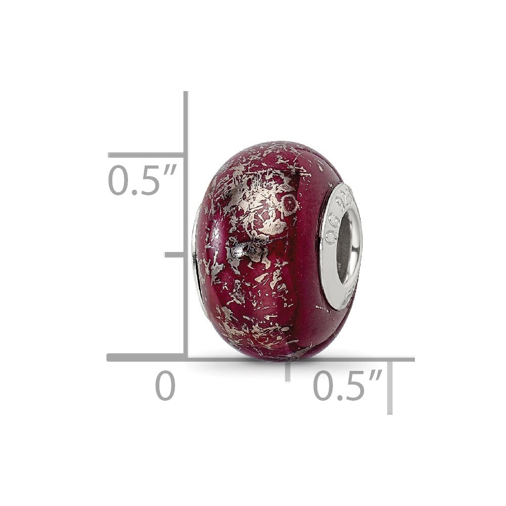 Sterling Silver Reflections Dark Red w/Platinum Foil Ceramic Bead