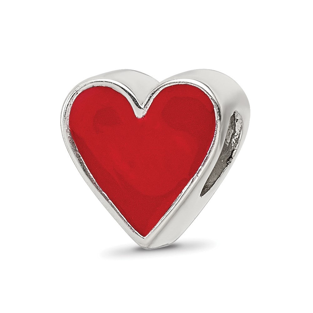 Sterling Silver Red Enameled Heart Reflections Bead