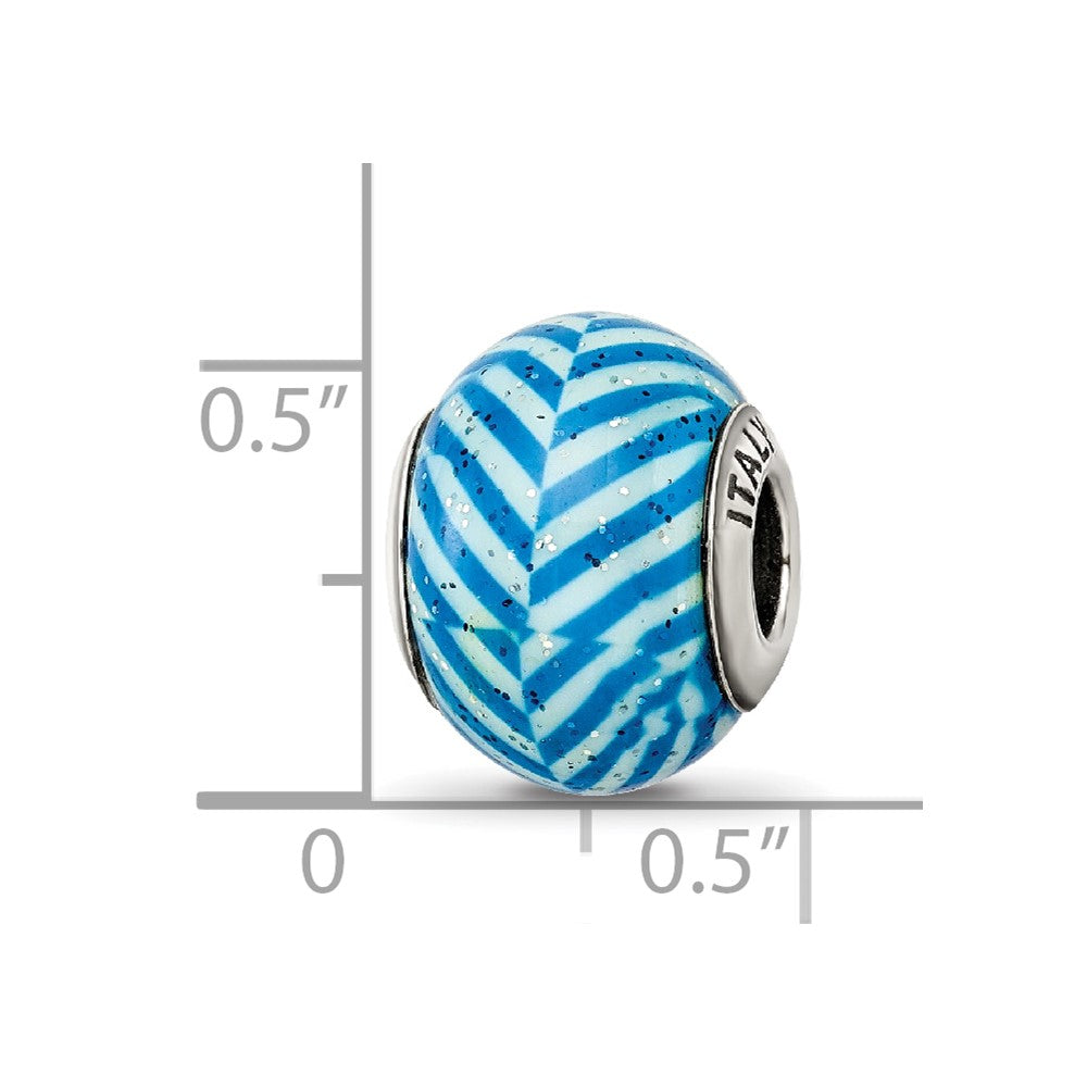 Sterling Silver Reflections Italian Blue Stripes w/Glitter Glass Bead