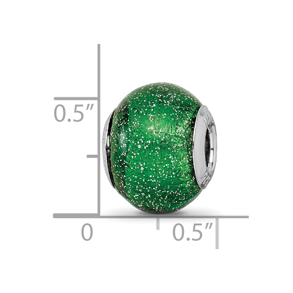 Sterling Silver Reflections Italian Green w/Silver Glitter Glass Bead
