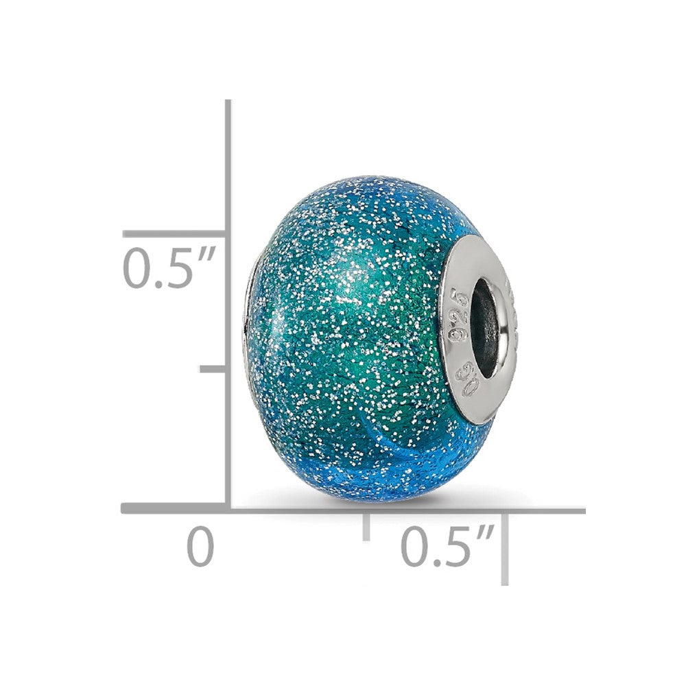 Sterling Silver Reflections Italian Blue & Teal w/Silver Glitter Glass Bead