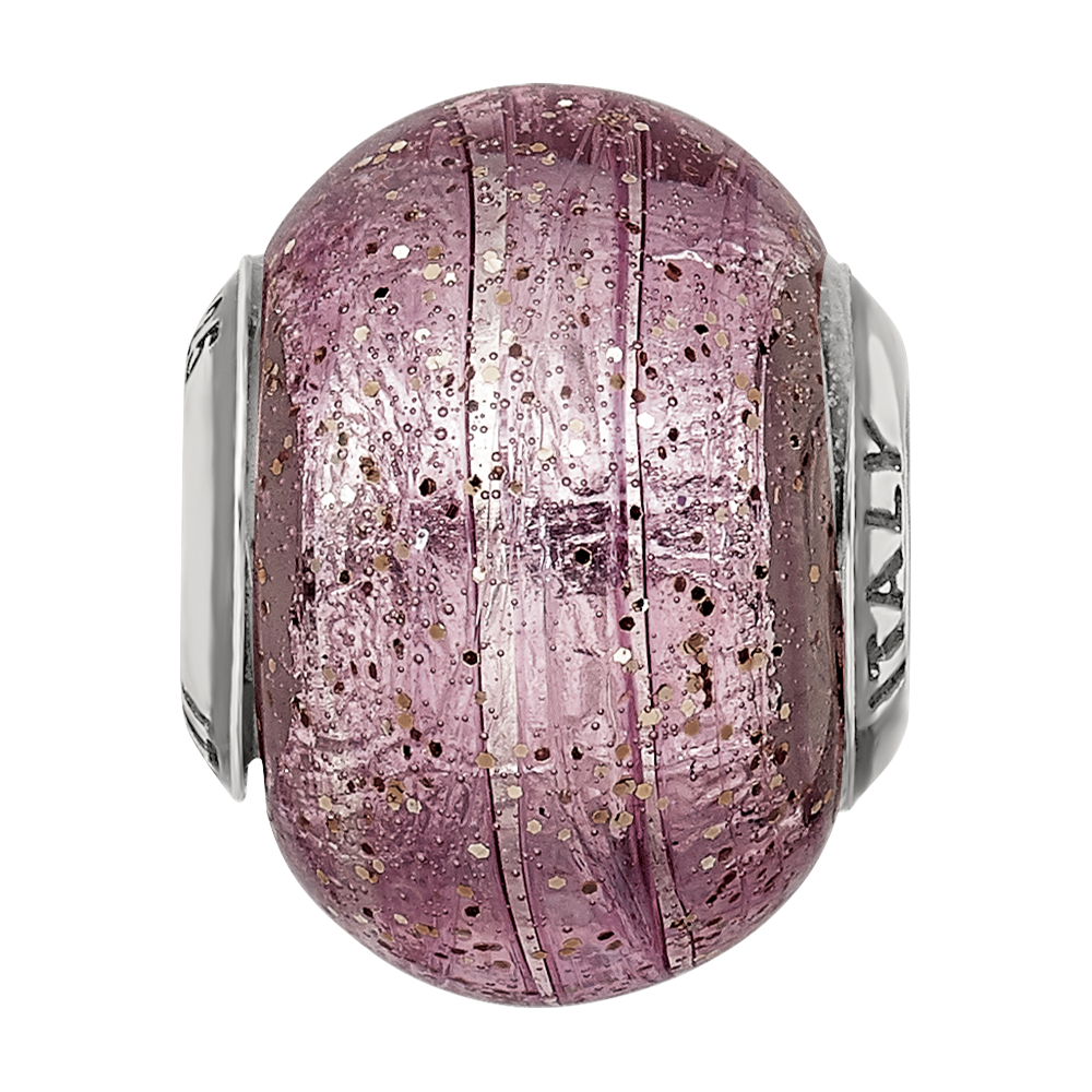 Sterling Silver Reflections Italian Pink Glitter Glass Bead