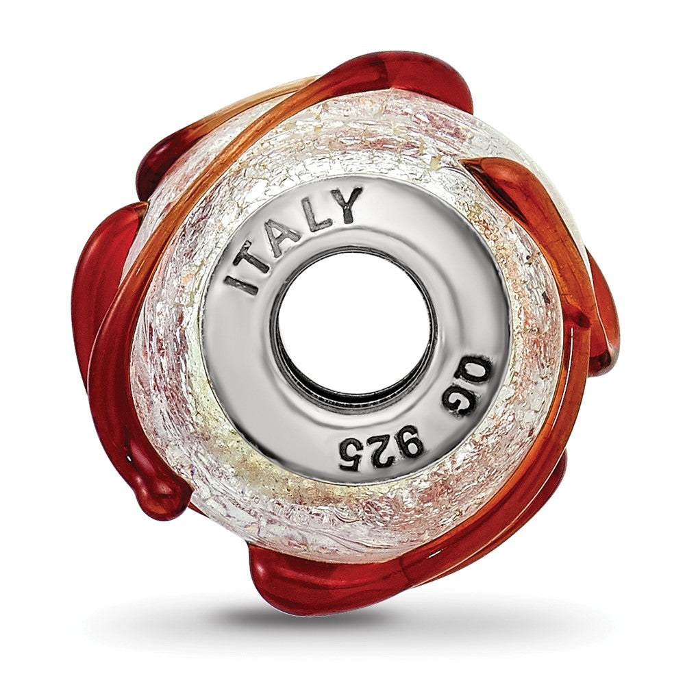 Sterling Silver Reflections Italian Silver w/Brown Textured Line Glass Bead