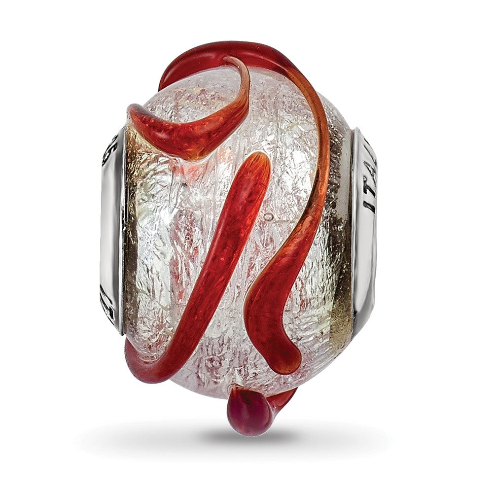 Sterling Silver Reflections Italian Silver w/Brown Textured Line Glass Bead