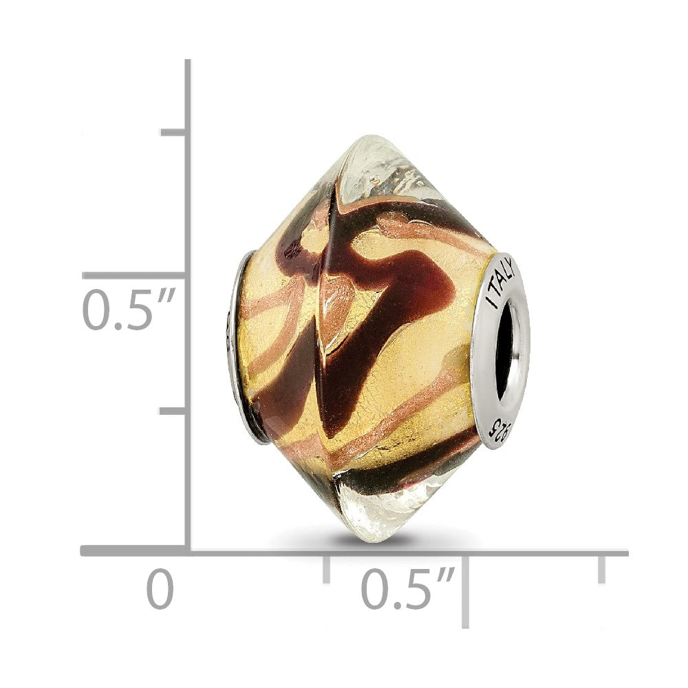 Sterling Silver Reflections Yellow/Black Italian Murano Glass Bead