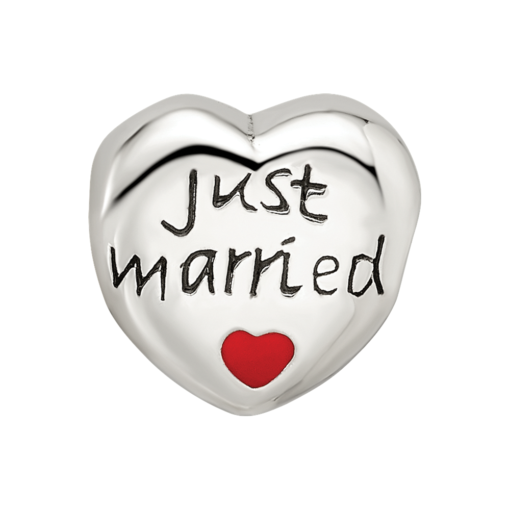 Sterling Silver Reflections Enameled Just Married Heart Bead