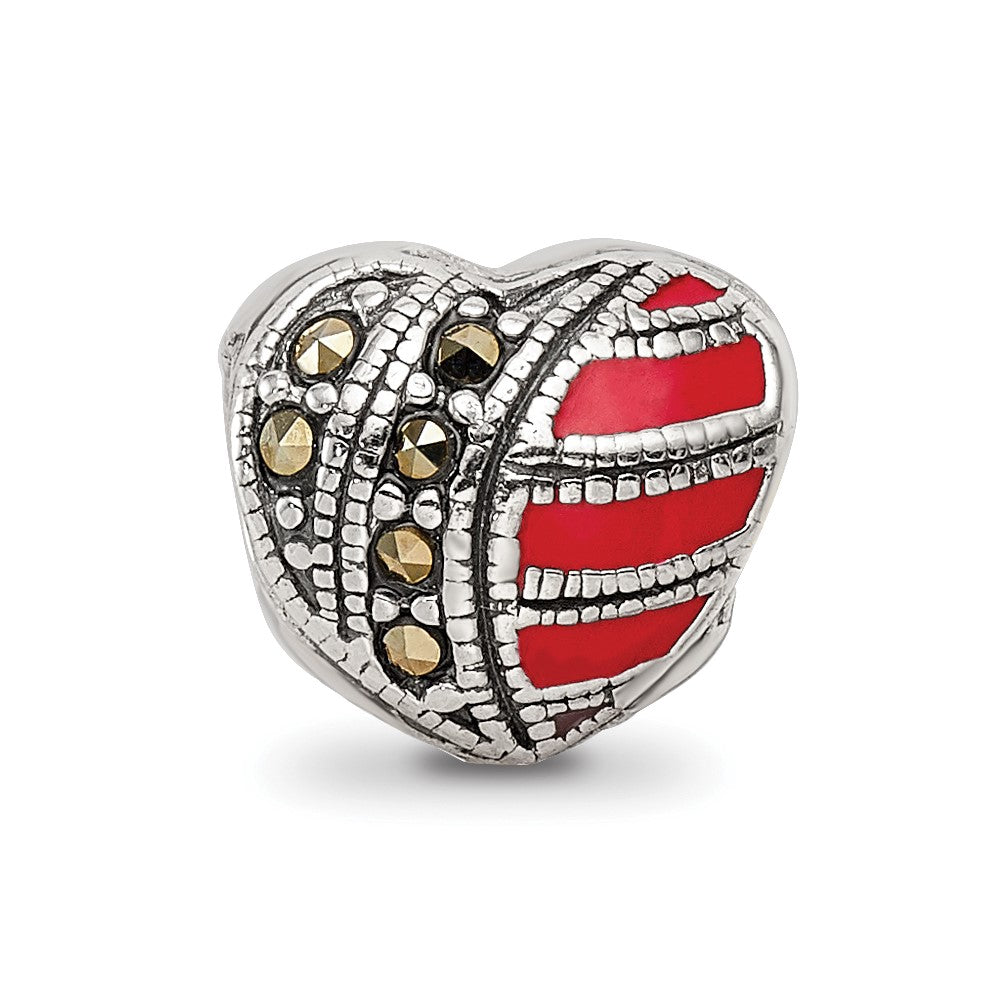 Sterling Silver Reflections Marcasite & Enameled Heart Bead